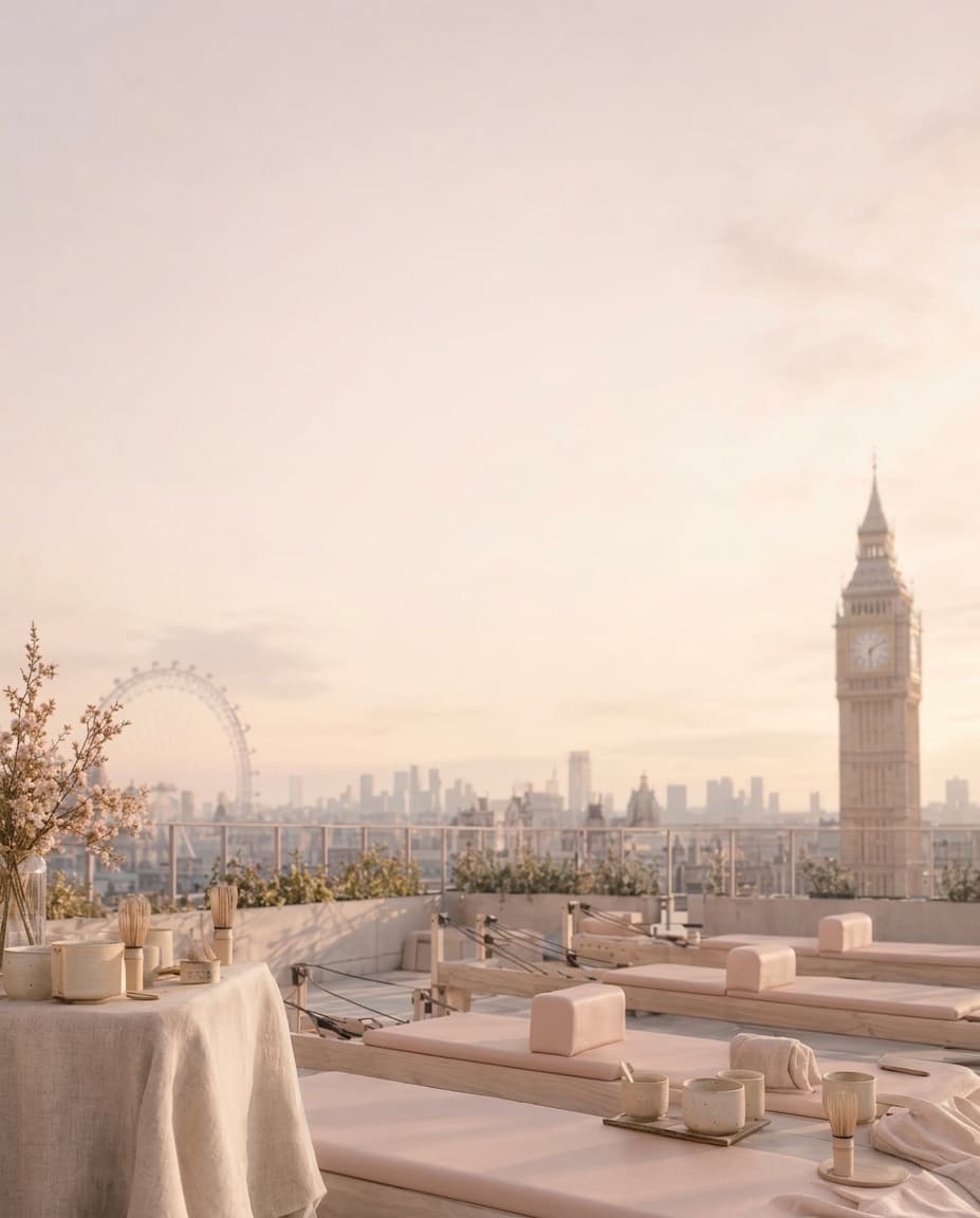 Rooftop / London — Pilates, sunlight and a matcha ritual.