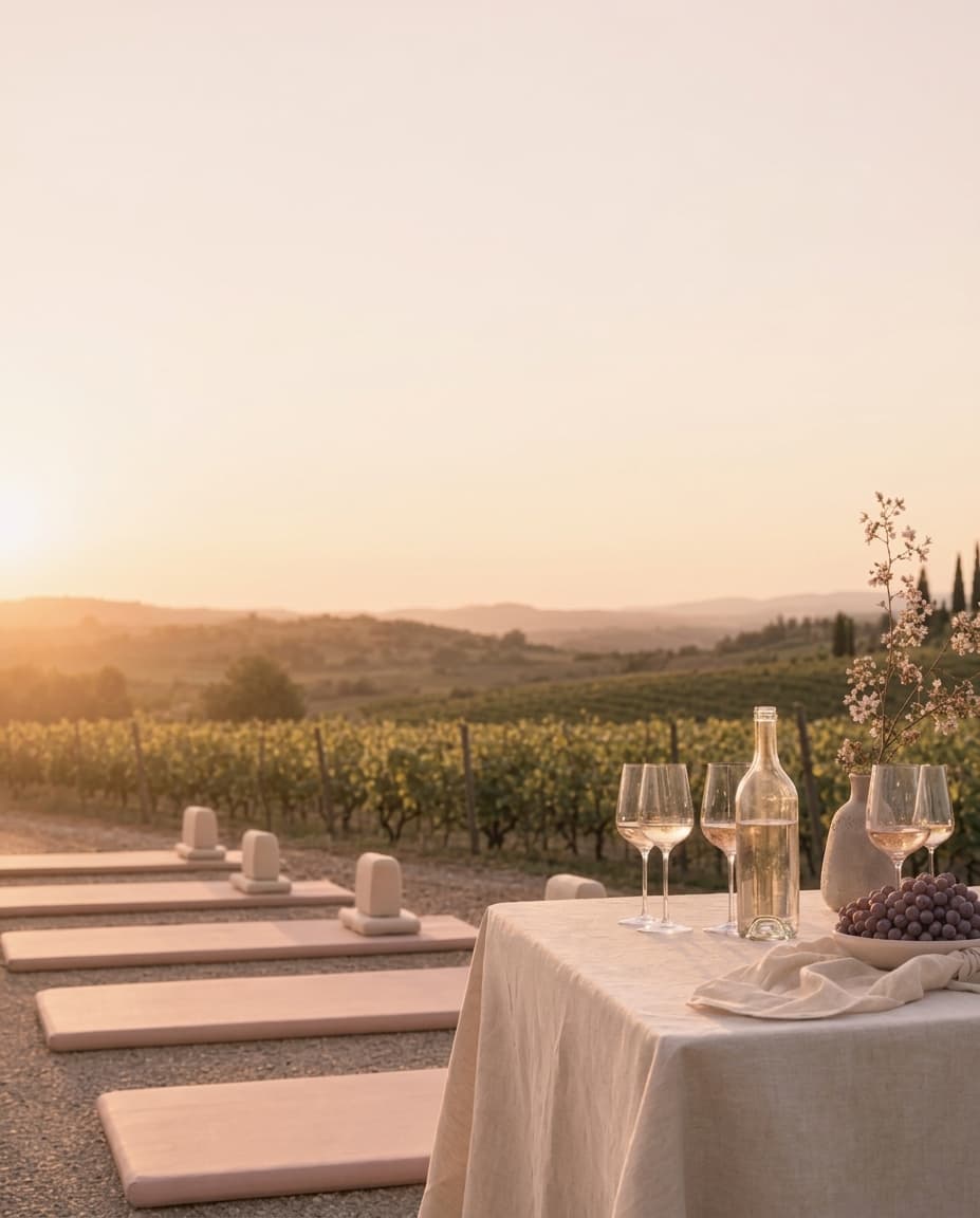 The Vineyard — Pilates, then a wine tasting.